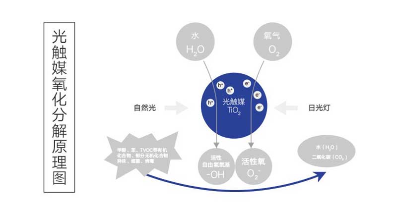 光触媒除甲醛技术将甲醛氧化分解成二氧化碳和水